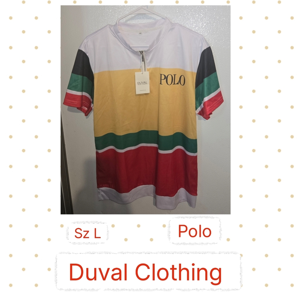 ❤️ NWT Duval Clothing Polo Multicolor Striped T-Shirt Sz L